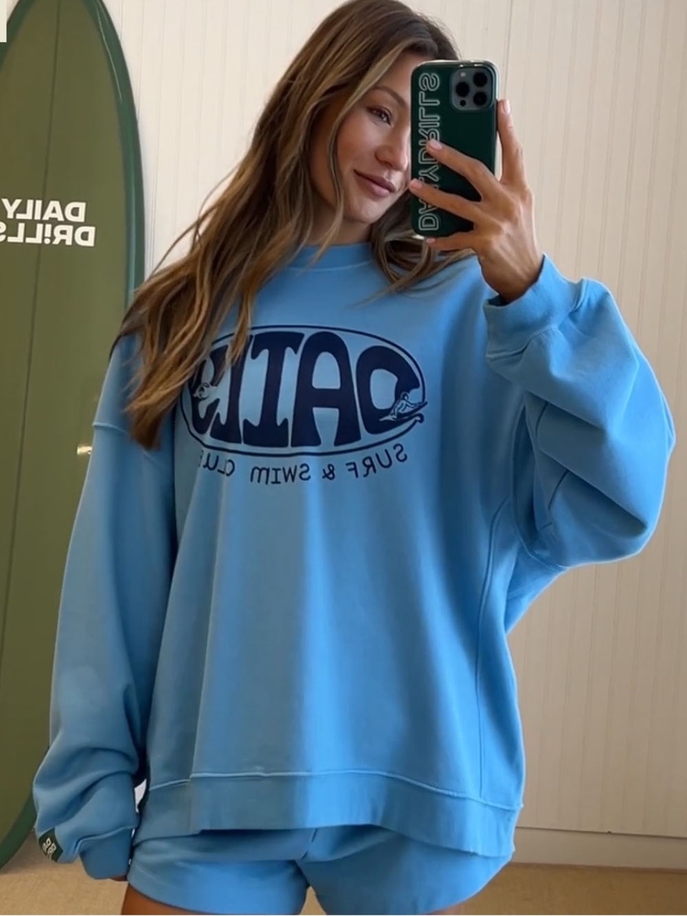 Daily Drills Bondi Oversized Surf & Swim Crew - Malibu Blue Size M/L NWOT